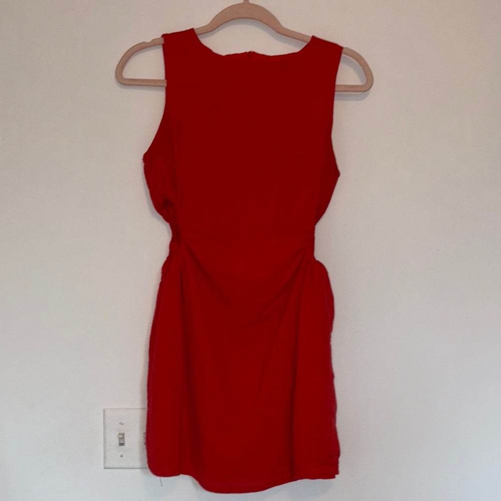 Linen blend Red Sleeveless mini Dress